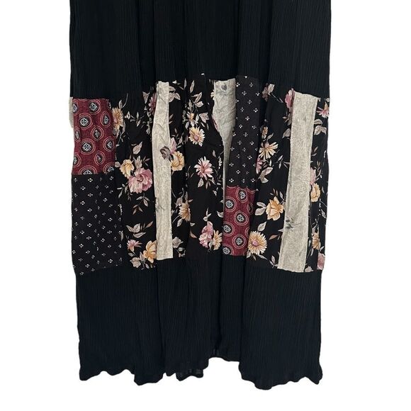 Vintage Black Modest Boho Floral Patches Long Sleeved Maxi Casual Hippie Dress - Picture 10 of 11